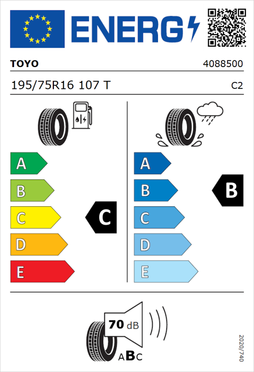 Tyre Label for Toyo NANOENERGY VAN 195/75R16 107T