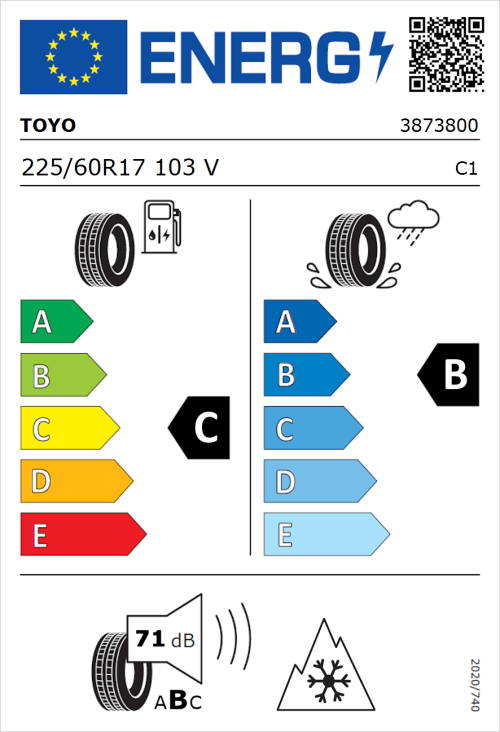 Tyre Label for Toyo Celcius AS2 225/60R17 103V
