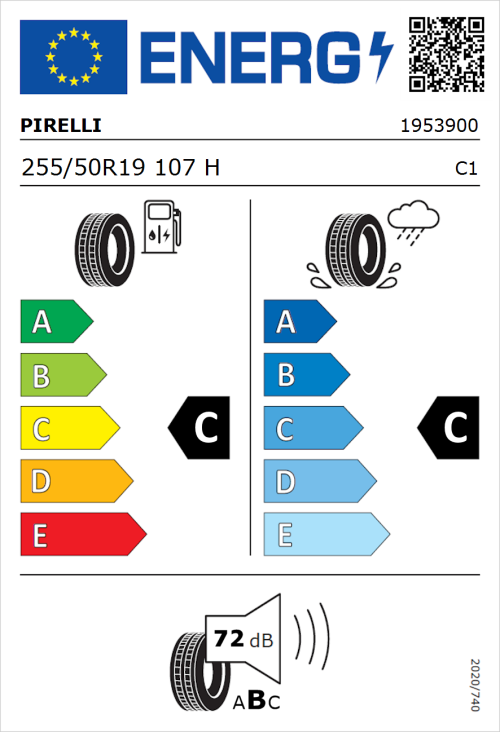 Tyre Label for Pirelli Scorpion Verde All Season 255/50R19 107H